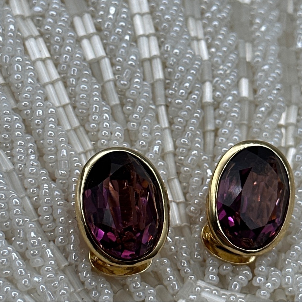 Vintage‎ Christian DIOR Amethyst Crystal Earrings #92 - Picture 6 of 7